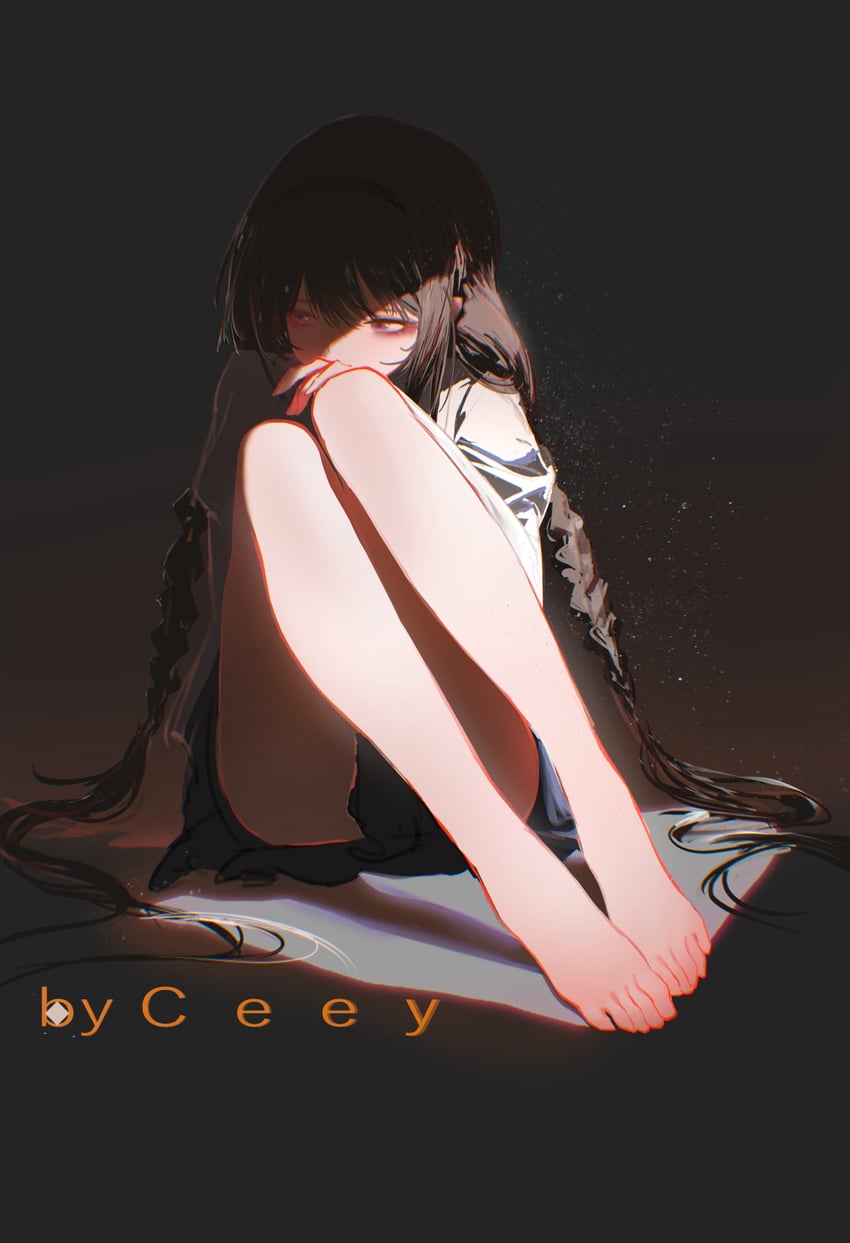魔法少女小圆、魔法少女小圆、晓美焰 1名女孩 作者名 裸腿 赤脚 黑色背景