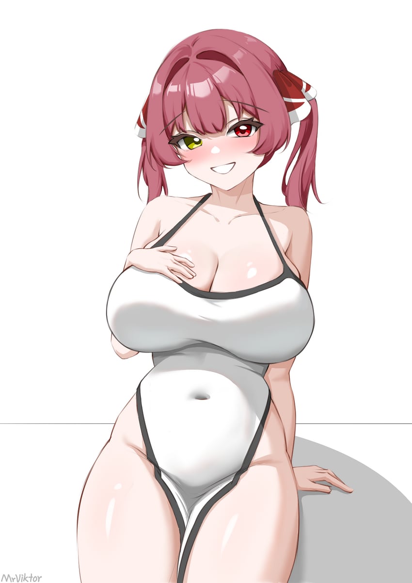 Hololive、宝钟玛琳 1名女孩 脸红 乳房 乳沟 遮盖肚脐