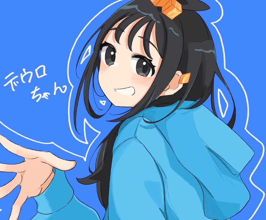 宝可梦、宝可梦传说：Z-A、丽多 (宝可梦) 1名女孩 黑发 蓝色背景 蓝色连帽衫 角色名称