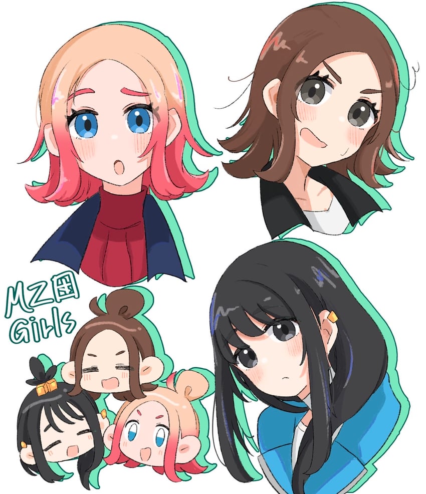 宝可梦、宝可梦传说：Z-A、托姆 (宝可梦)/Meloetta 3人女子 惊讶 黑发 金发 蓝眼