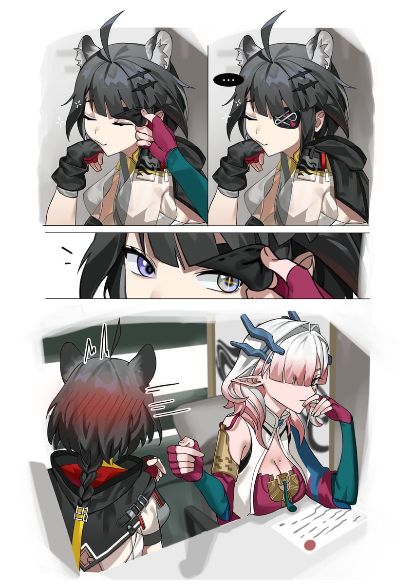 明日方舟、明日方舟：终末地、弥伏 (明日方舟) ... 2名女孩 呆毛 兽耳 黑发
