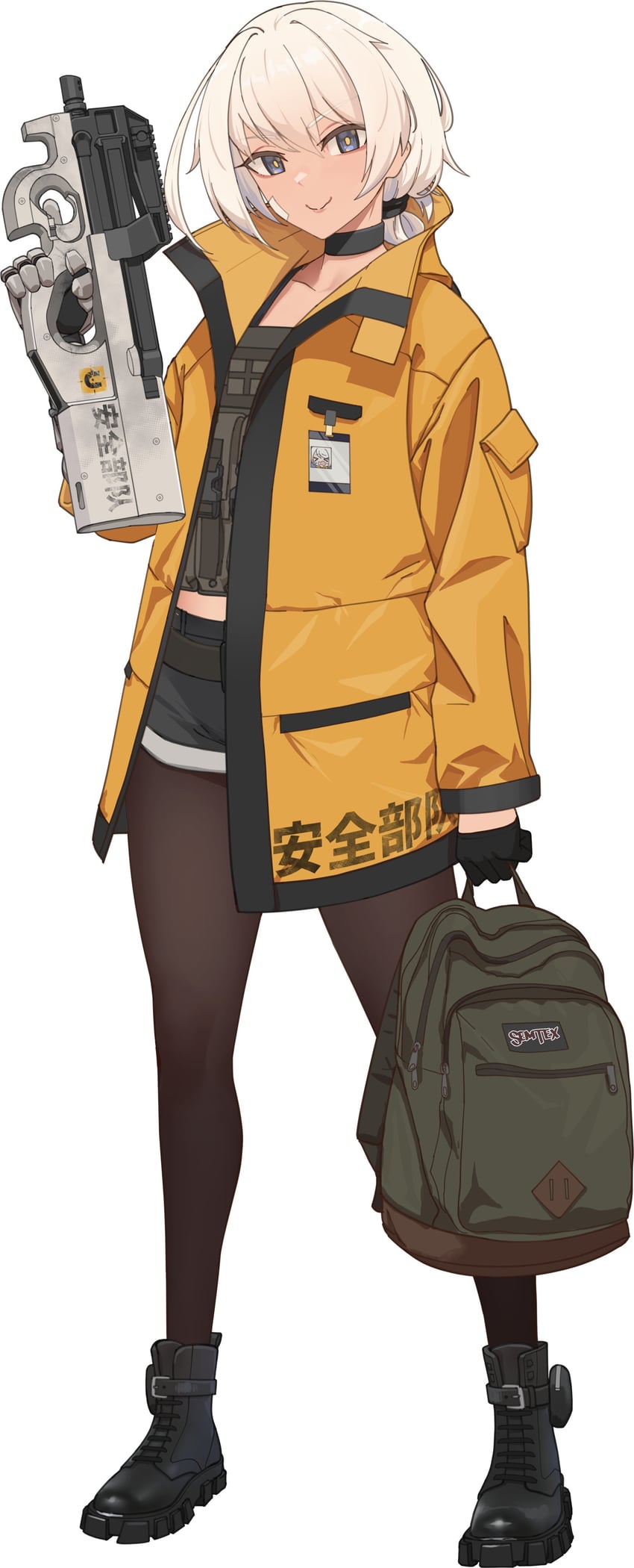 原创 1名女孩 包 黑色靴子 黑色项圈 黑色手套