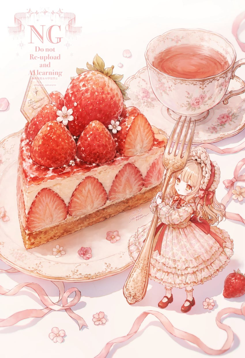 原创 1名女孩 蝴蝶结 蝶形领结 蛋糕 杯子
