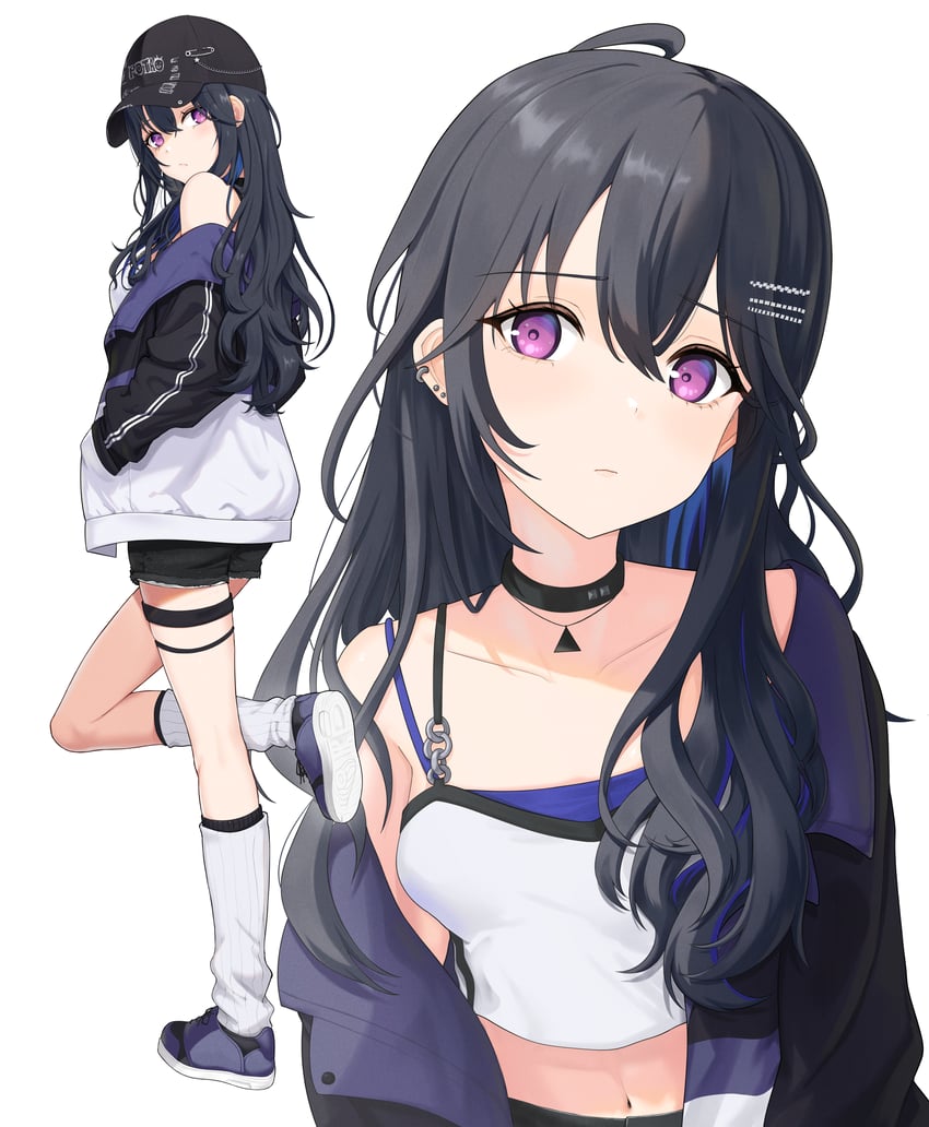 VSPO!、一之濑优希、一之濑露美 (第四套服装) 1名女孩 呆毛 露肩 棒球帽 黑发