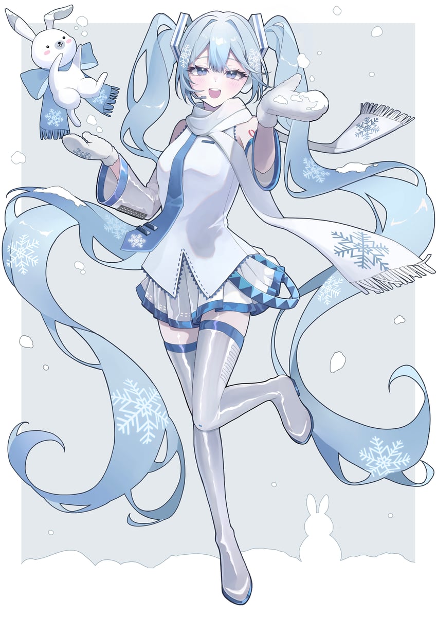 VOCALOID、初音未来、雪音兔 1名女孩 荒谬的长发 动物 水色瞳 水色发