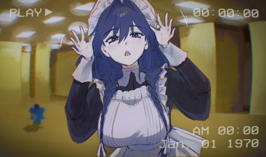 后室 (都市传说)、Hololive、Hololive英语 围裙 黑色连衣裙 连衣裙 鱼眼镜头 蕾丝边围裙