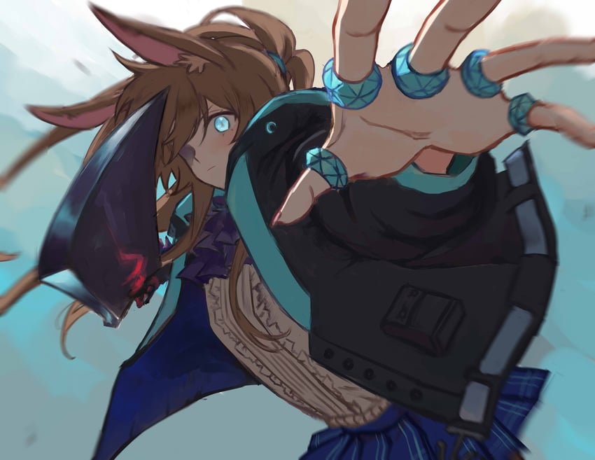 明日方舟、阿米娅 (明日方舟) 1名女孩 兽耳毛 兽耳 阿斯科特领巾 attacking viewer