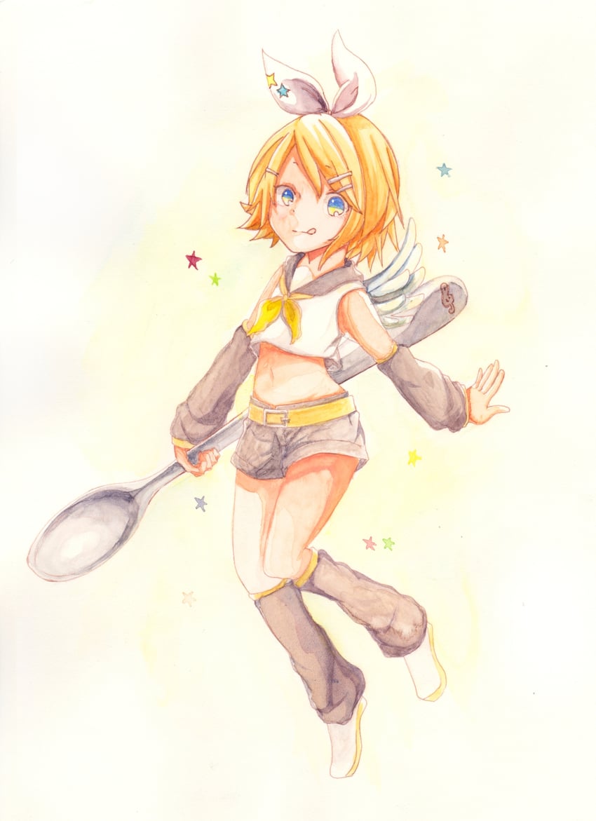 VOCALOID、镜音铃 1名女孩 :q 腰带 黑色护腿 黑裤子
