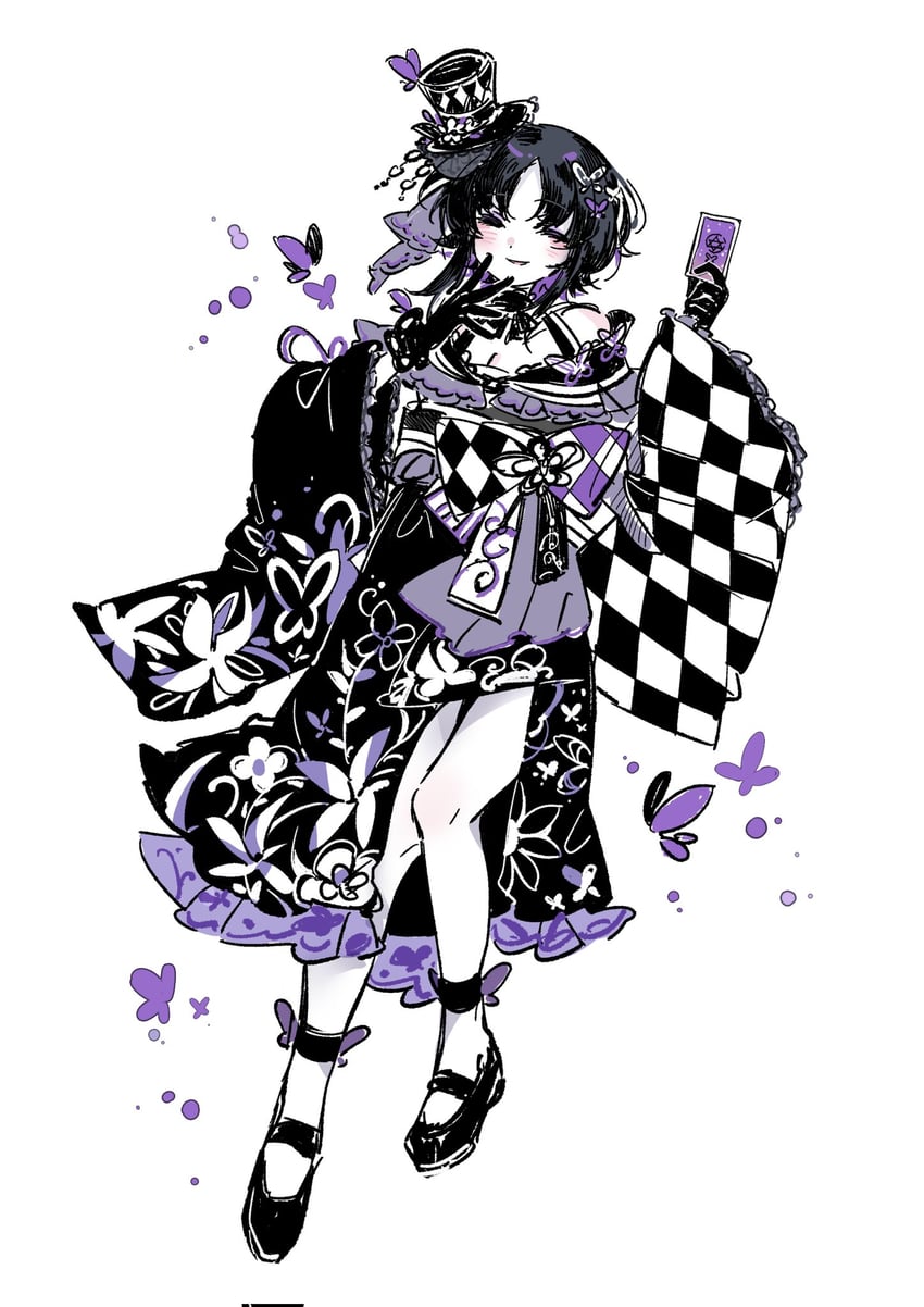 魔法少女的小镇审判、宝钟玛歌 1名女孩 黑发 黑色和服 虫子 蝴蝶