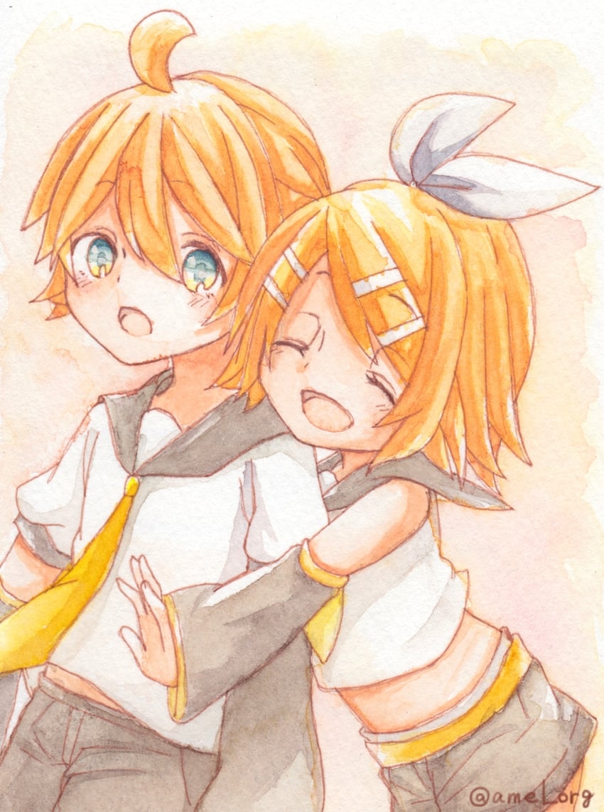 VOCALOID、镜音连、镜音铃 1名男孩 1名女孩 水色瞳 作者名 腰带