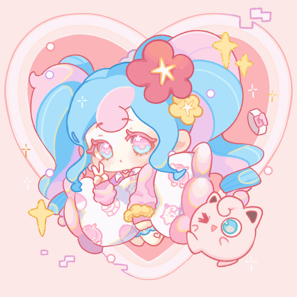 宝可梦、宝可梦×初音未来联动项目、VOCALOID 1名女孩 惊讶 >_o (表情) 蓝眼 蓝发