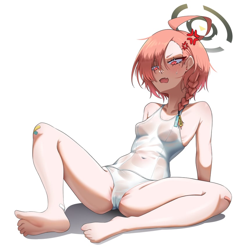蔚蓝档案、美甘宁瑠 (蔚蓝档案) 1名女孩 呆毛 创可贴 膝盖上的创可贴 腿上的创可贴