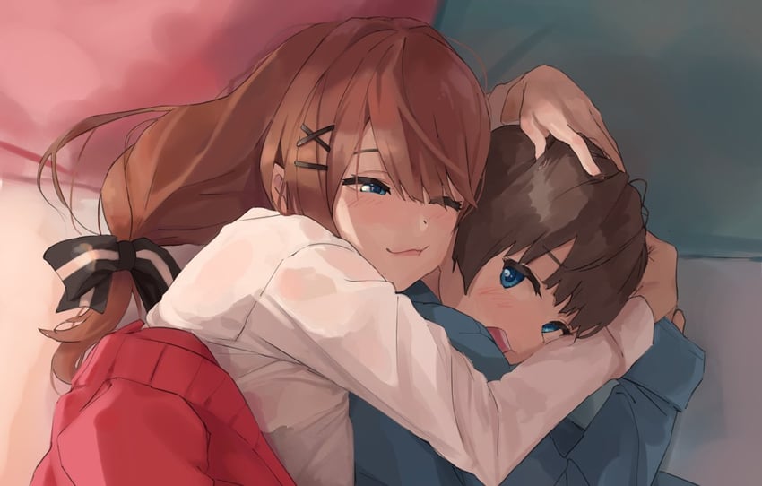 彩虹社、铃原露露、铃原露露 (第一套服装) 1名男孩 1名女孩 年龄差 异色瞳 黑色蝴蝶结