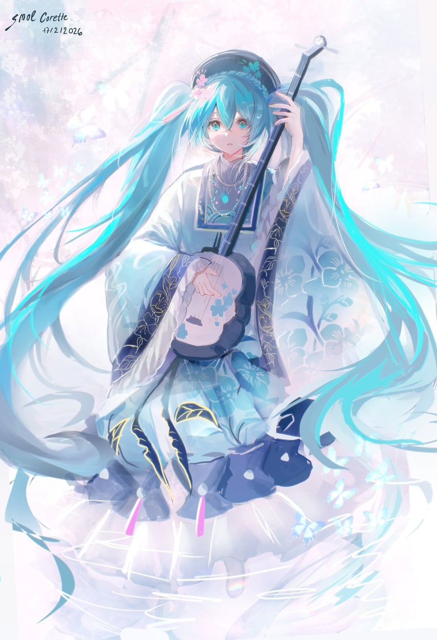 VOCALOID、初音未来、青梅初音 1名女孩 日平衣 水色瞳 水色发 虫子
