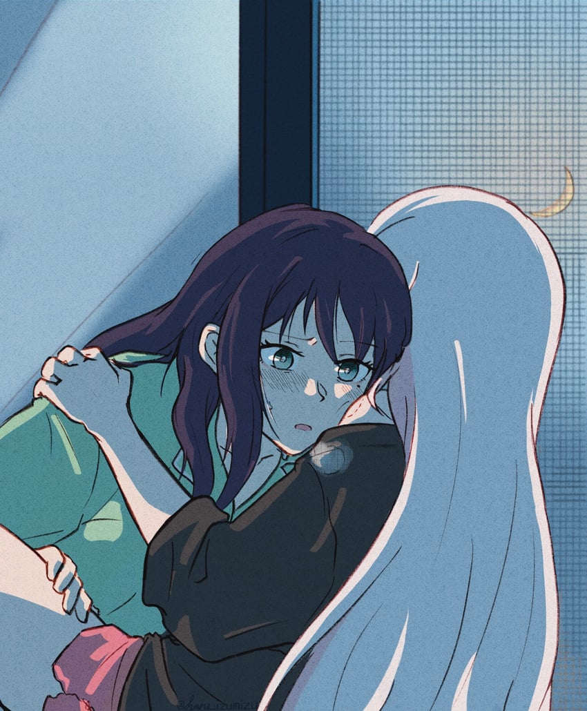 超辉夜姬!、辉夜 (超辉夜姬!)、坂寄伊吕波 2名女孩 呆毛 咬痕 肩膀上的齿痕 黑发