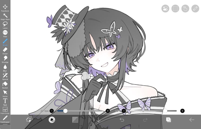 魔法少女的小镇审判、宝钟玛歌 1名女孩 画框中的绘图软件 露肩 黑色手套 黑发