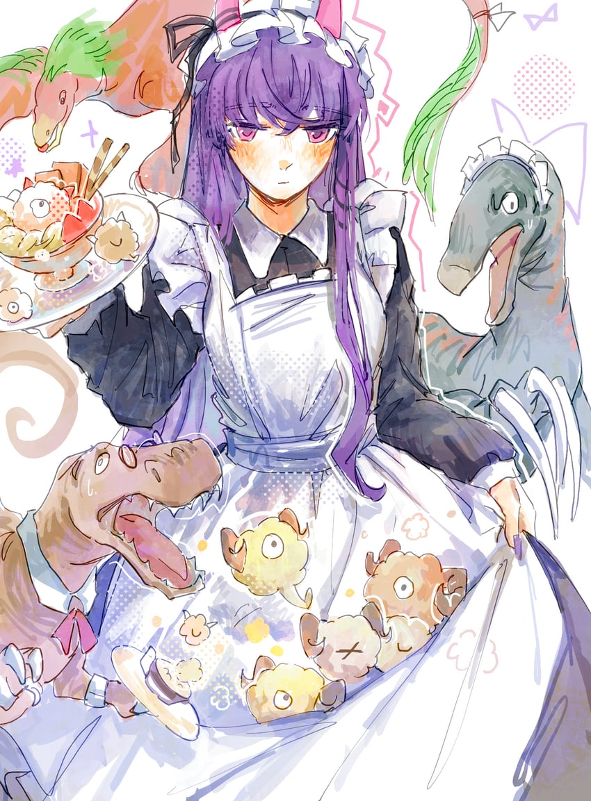 原创 1名女孩 围裙 黑色连衣裙 脸红 闭嘴
