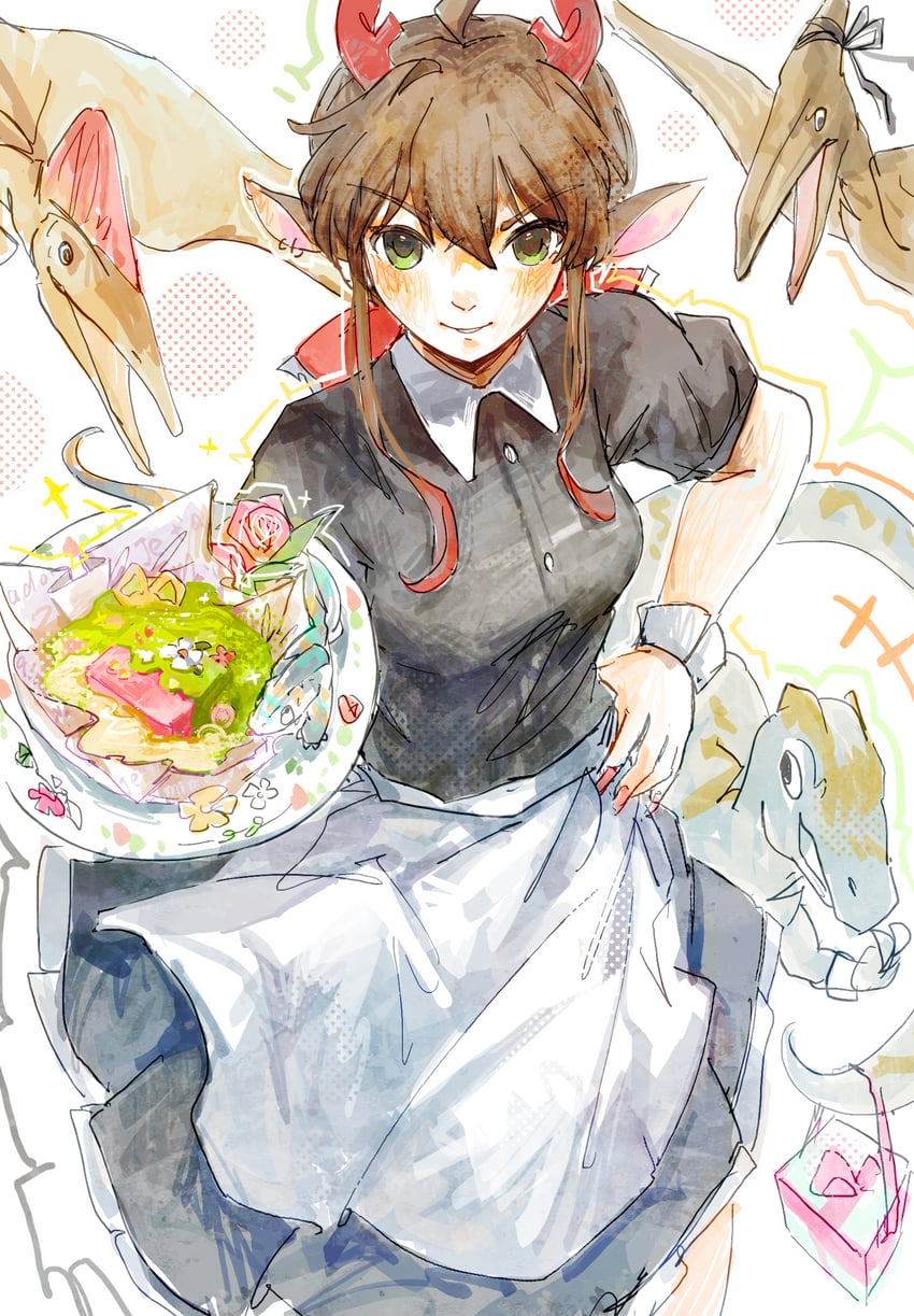 原创 1名女孩 围裙 黑色连衣裙 棕发 牛仔镜头