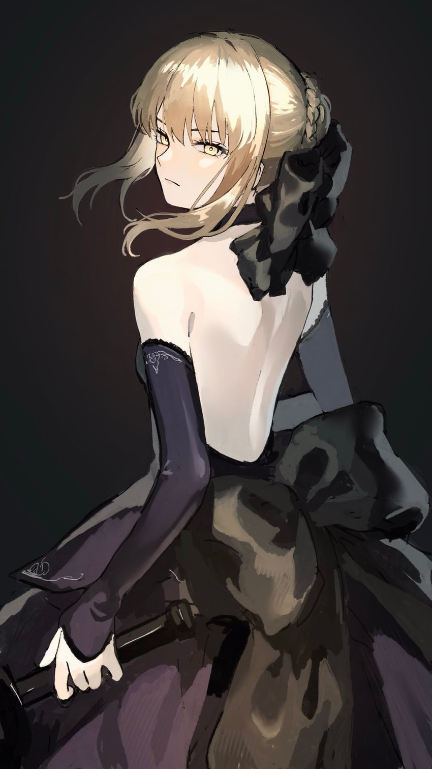 Fate/Grand Order、Fate系列、阿尔托莉雅·潘德拉贡 (Fate) 1名女孩 背影 后背蝴蝶结 裸背 露肩