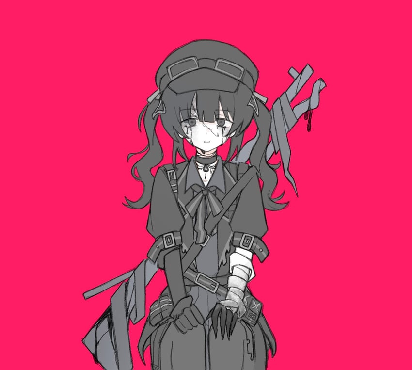 魔法少女的小镇审判、黑部奈乃花 1名女孩 包扎的手臂 绷带 黑色项圈 黑发