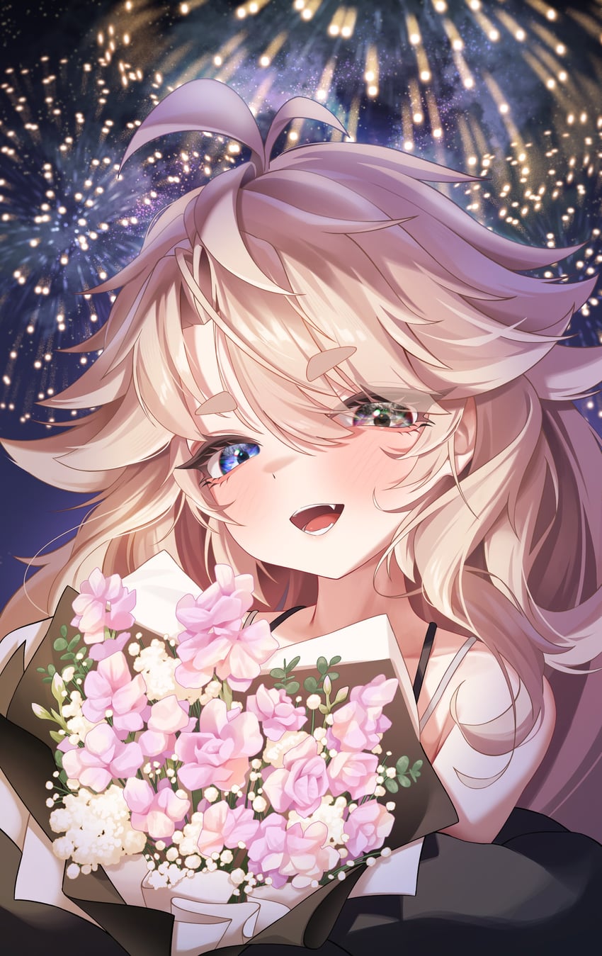 个人势虚拟主播、elwhy (vtuber) 1名女孩 烟花 呆毛 金发 蓝眼