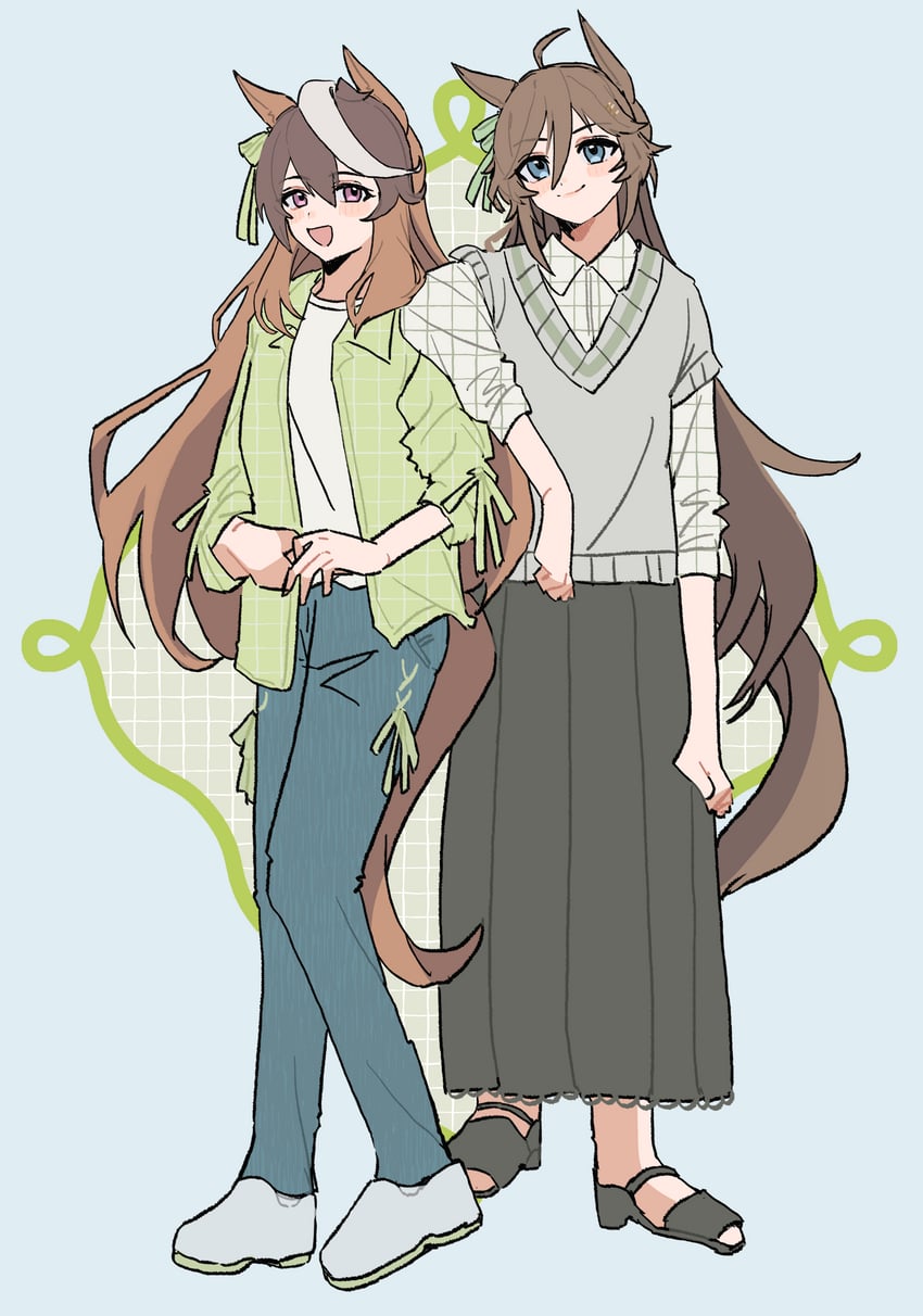 赛马娘、千明代表 (赛马娘)、鲁道夫象征 (赛马娘) 2名女孩 呆毛 兽耳 黑色裙子 蓝眼
