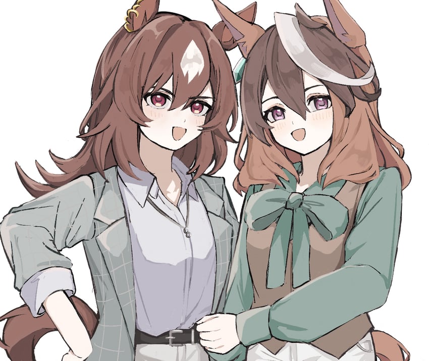 赛马娘、天狼星象征(赛马娘)、鲁道夫象征 (赛马娘) 2名女孩 兽耳 腰带 黑色皮带 脸红