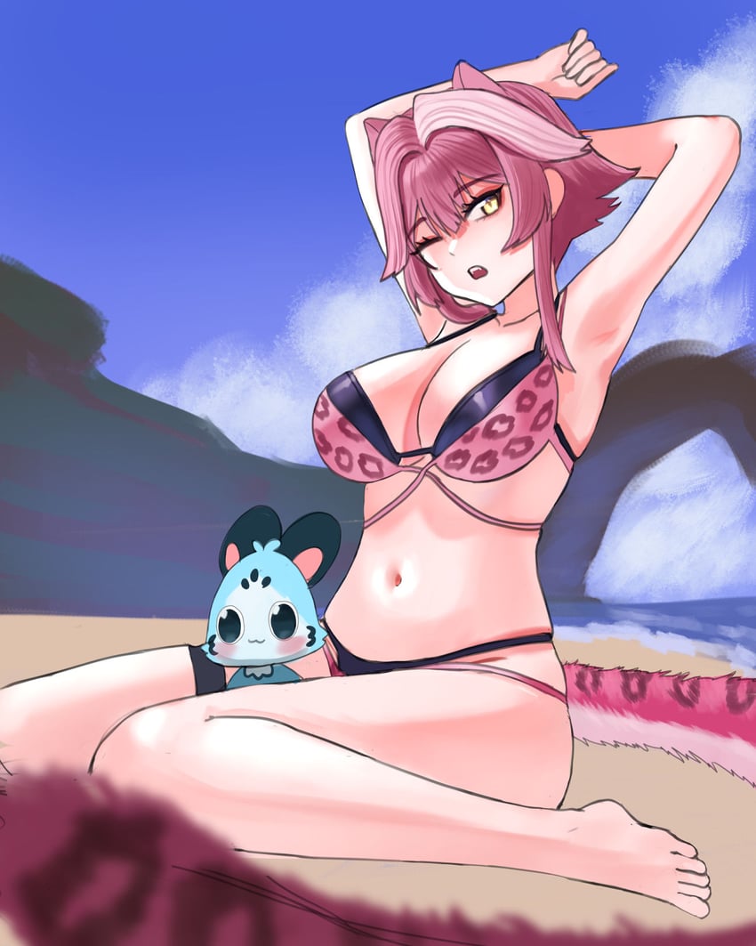 Hololive、Hololive英语、Raora Panthera (Hololive) 1名女孩 兽耳 腋下 举起双手 赤脚