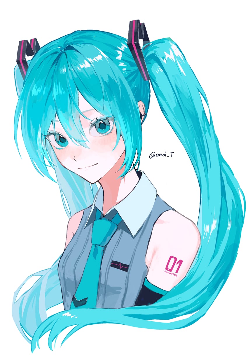 VOCALOID、初音未来、初音未来 (Vocaloid6) 1名女孩 水色瞳 水蓝色眼影 水色发 水蓝色领带