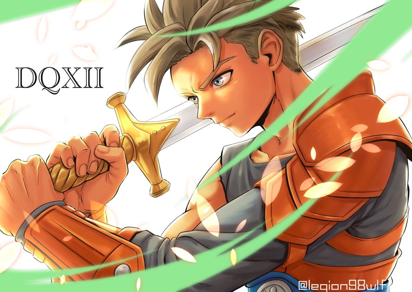 勇者斗恶龙、dragon quest xii、hero (dq12) 1名男孩 黑衬衫 闭嘴 锁骨 手持