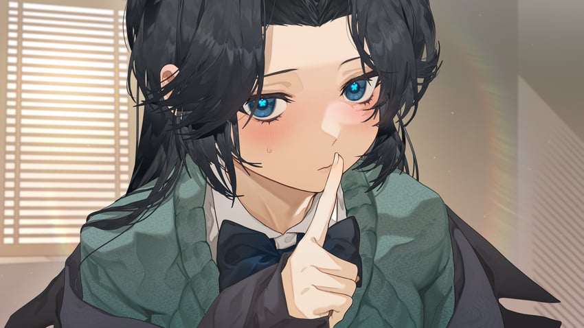原创 1名女孩 黑发 蓝眼 蝴蝶结 蝶形领结
