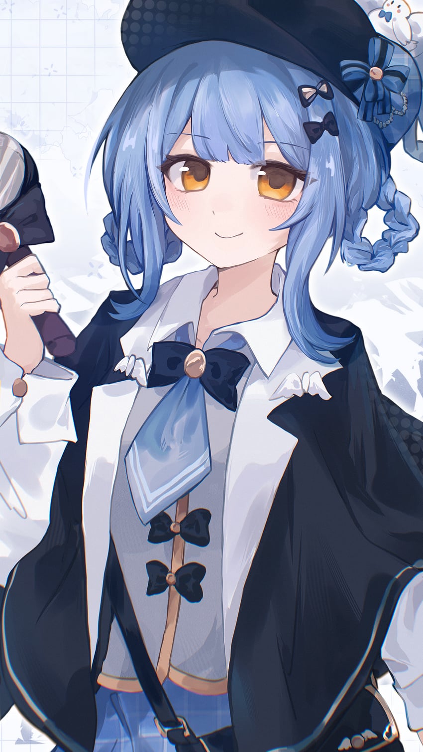 魔法少女的小镇审判、立花雪莉 1名女孩 黑色小披肩 黑帽子 蓝发 蓝色领带