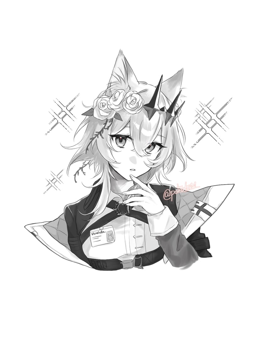 明日方舟、万顷 (明日方舟) 1名女孩 兽耳 黑色王冠 乳房 猫耳