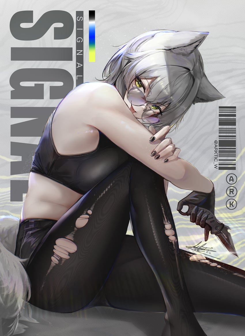 原创 1名女孩 兽耳 裸臂 黑色手套 黑色指甲