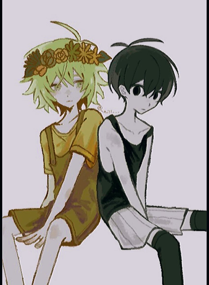 OMORI、Basil (梦境世界)、Basil (OMORI) 2个男孩 异色 呆毛 黑瞳 黑发