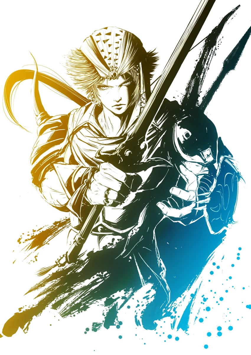 纷争 最终幻想、最终幻想、最终幻想2 1名男孩 头巾 黑条纹/黑挑染 弓（武器） 圆盾