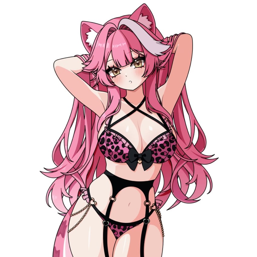 Hololive、Hololive英语、Raora Panthera (Hololive) 1名女孩 兽耳 动物花纹 双手抱头 举起双手