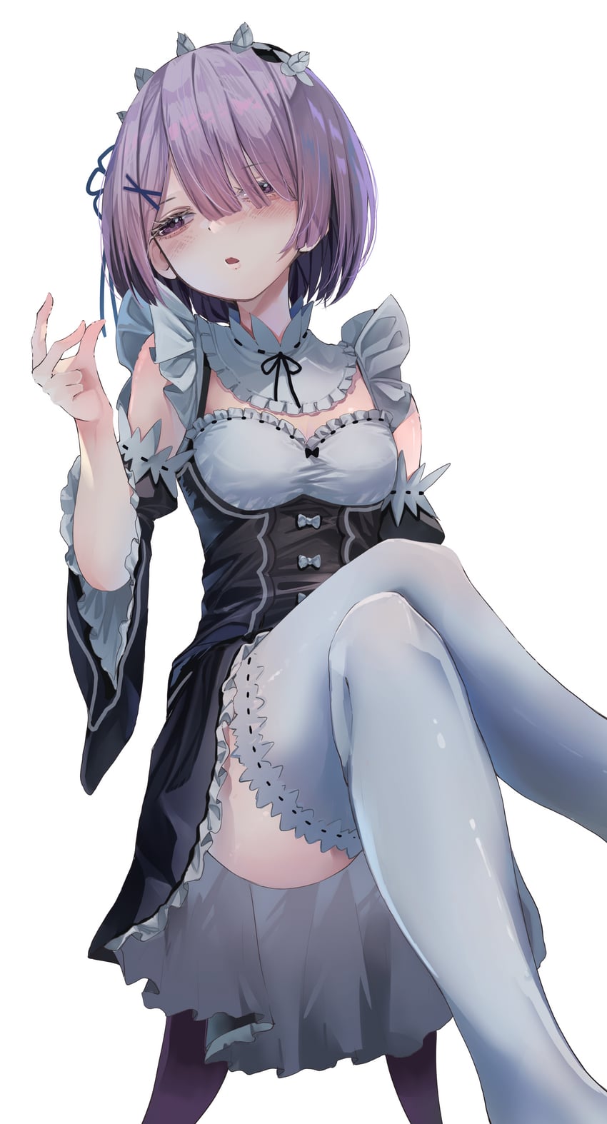 Re:从零开始的异世界生活、拉姆 (Re:Zero) 1名女孩 手放在背后 露肩 黑色连衣裙 脸红