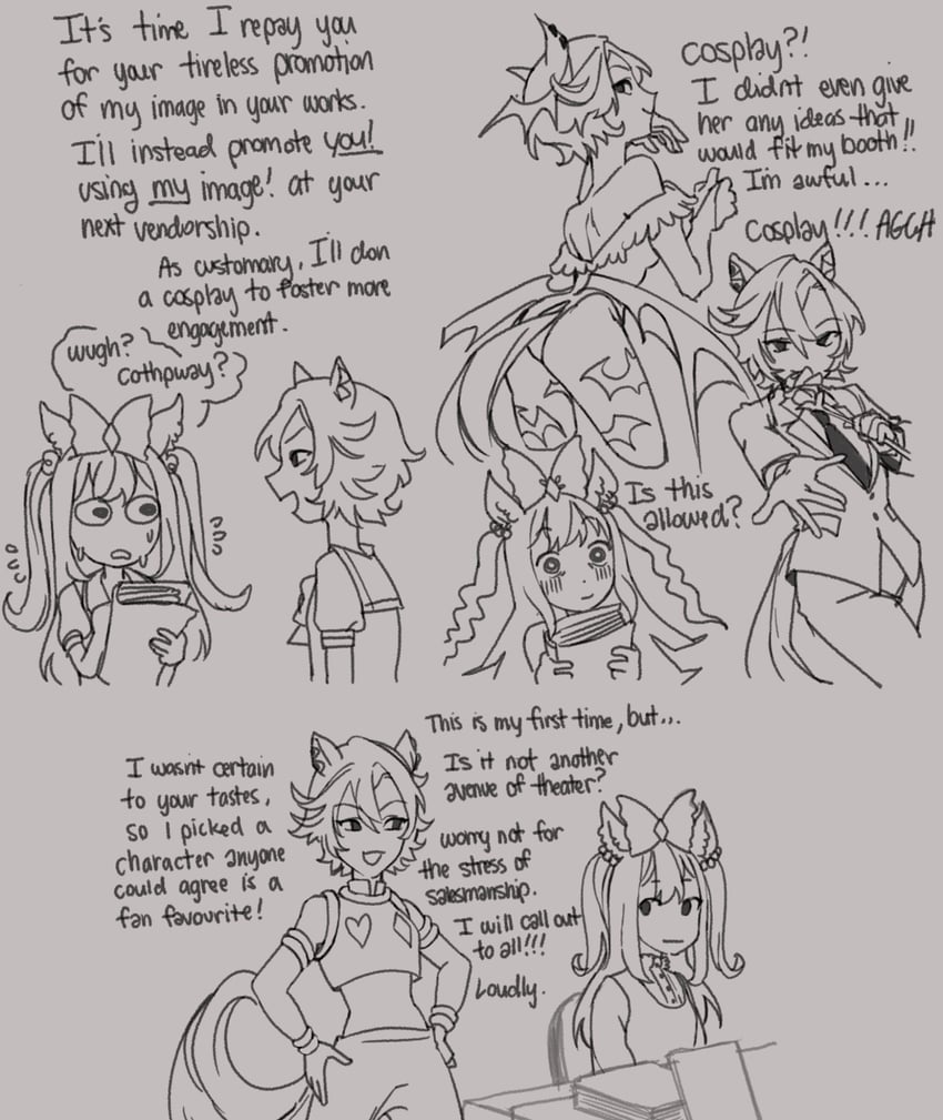 吸血鬼系列、怪物猎人系列、赛马娘 2名女孩 呆滞脸 替换服装 兽耳 脸红
