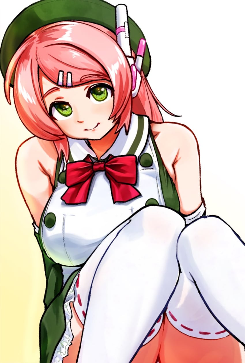 UTAU、桃音桃 1名女孩 围裙 露肩 贝雷帽 蝴蝶结