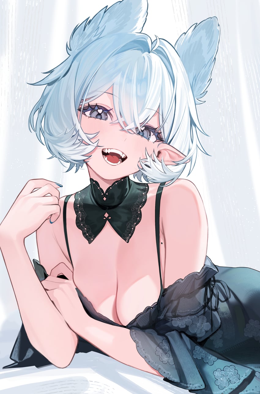 原创、洛雷尔 (Auraaa) 1名女孩 呆毛 兽耳 露肩 黑色连衣裙