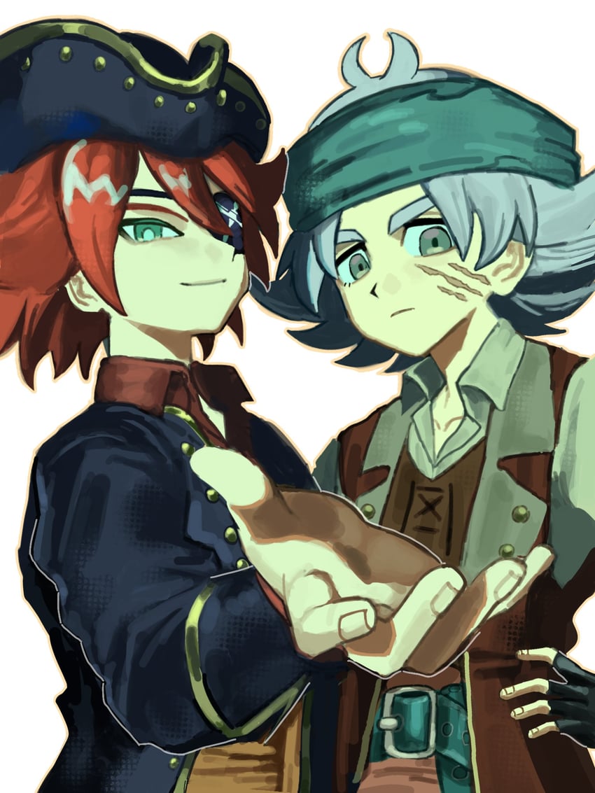 闪电十一人、inazuma eleven cross、吹雪士郎 2个男孩 头巾 腰带 双角帽 黑色大衣