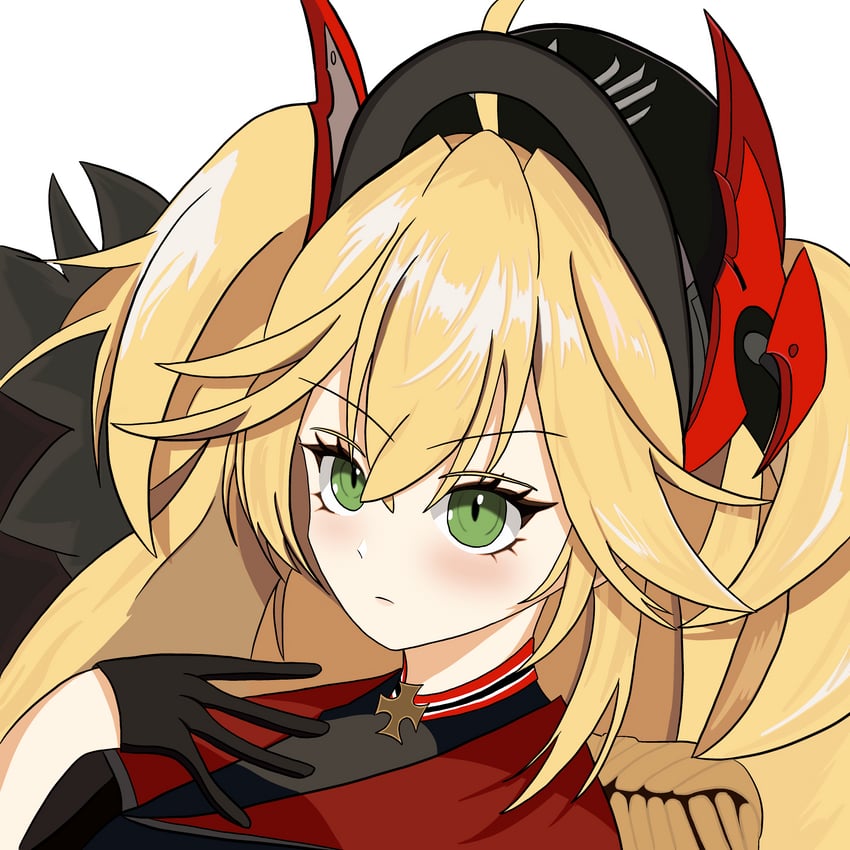 碧蓝航线、希佩尔海军上将 (碧蓝航线)、admiral hipper (retrofit) (azur lane) 1名女孩 呆毛 黑色手套 金发 闭嘴