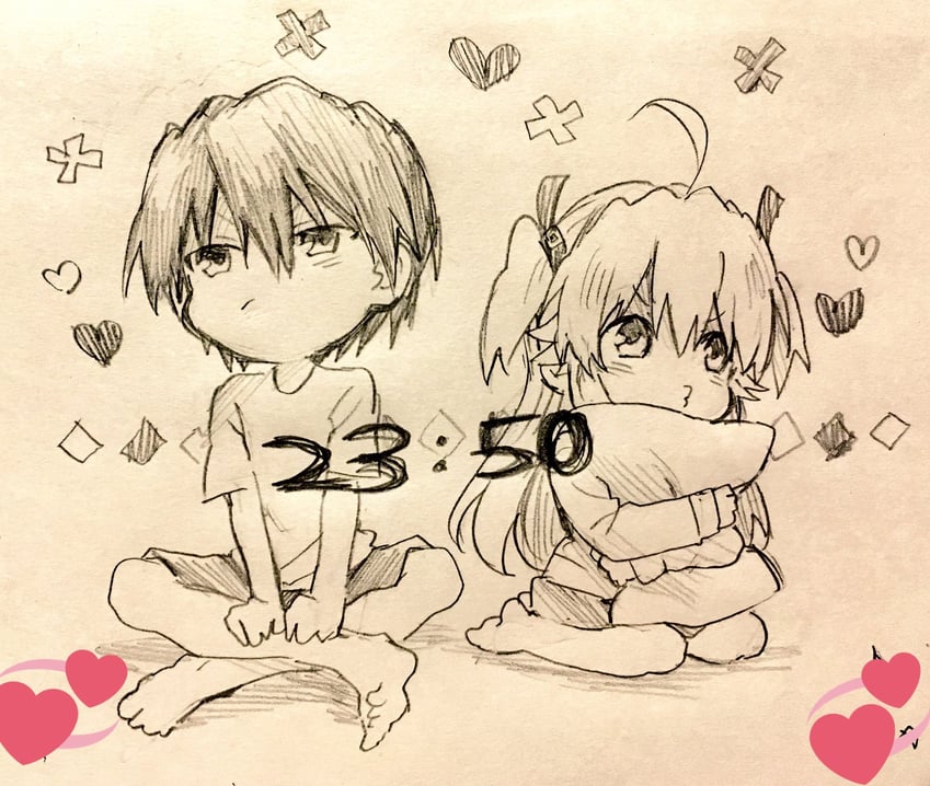 Angel Beats!、日向秀树、由依 (Angel Beats!) 1名男孩 1名女孩 呆毛 尴尬 赤脚