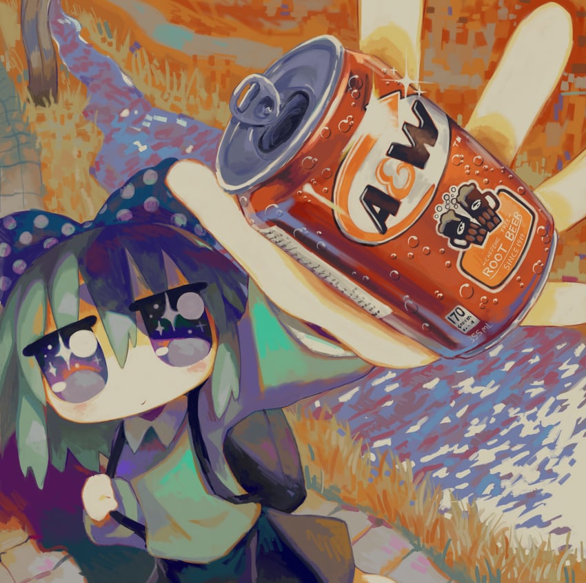 原创 1名女孩 水色发 水蓝色衬衫 包 黑包
