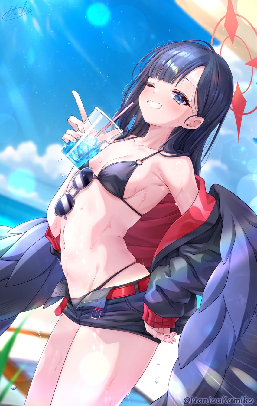 蔚蓝档案、一花 (碧蓝档案)、一花 (泳装) (蔚蓝档案) 1名女孩 海滩 腰带 比基尼 衣内比基尼