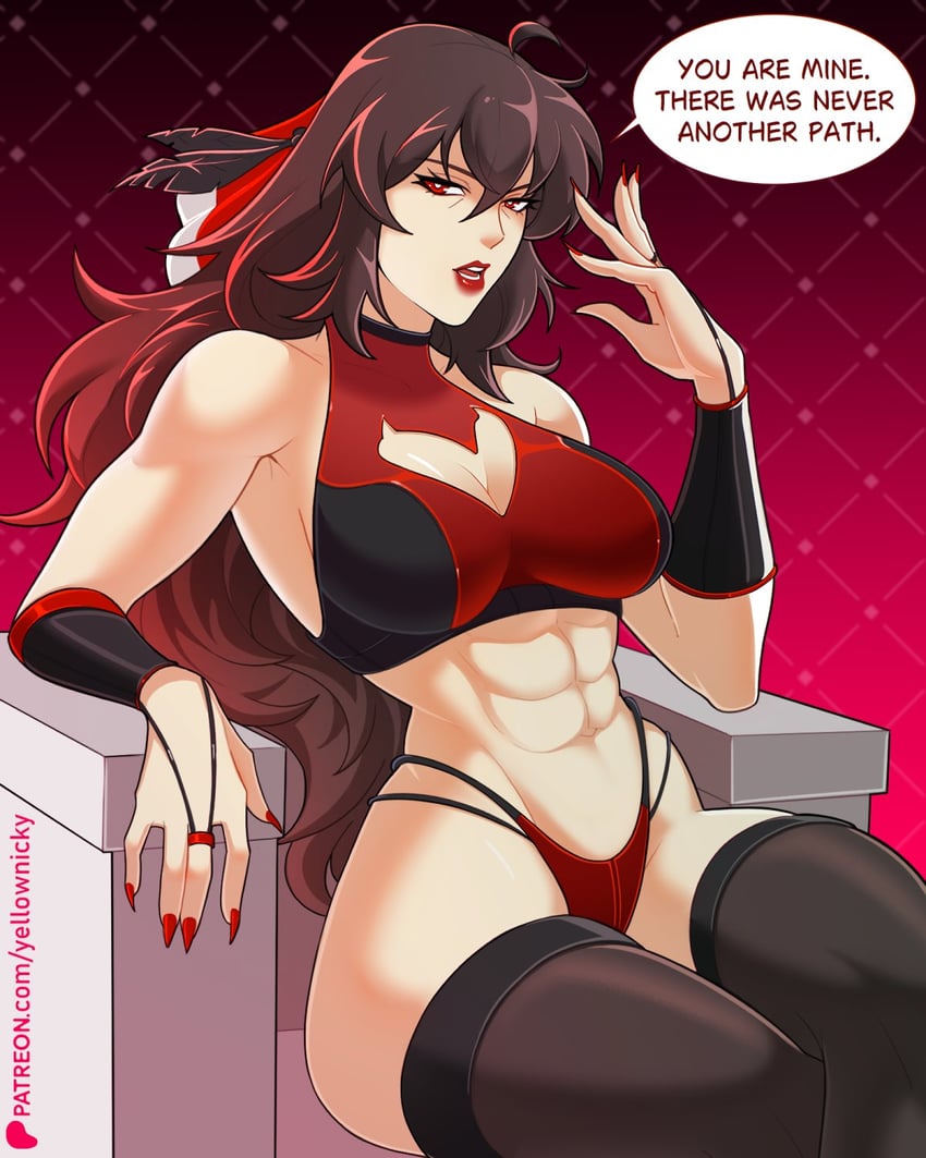 Rooster Teeth、RWBY、瑞雯·布兰温 1名女孩 腹肌 腋下 黑发 护腕