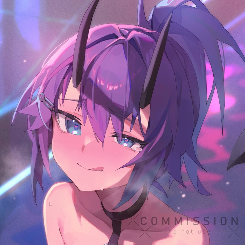 VShojo、Projekt Melody、melody (projektmelody) (cyber succubus) 1名女孩 露肩 蓝眼 发丝垂在眼睛之间 发饰