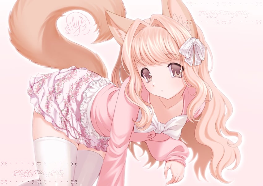 原创 1名女孩 四肢着地 兽耳 蝴蝶结 棕眼睛
