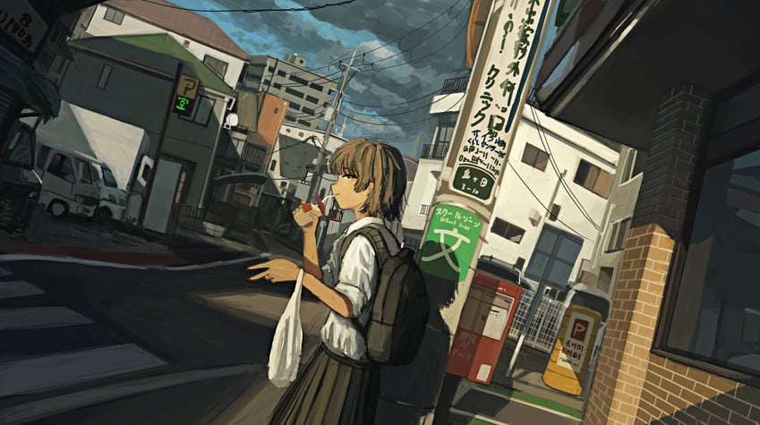 原创 1名女孩 背包 包 黑包 黑色裙子